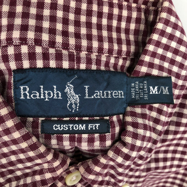 Ralph Lauren CUSTOM FIT Gingham Check Long Sleeve Button Down Check Shirt Men's M Size cotton red type Vintage Second Hand