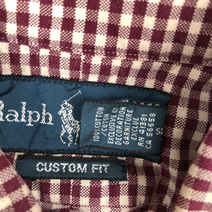 Ralph Lauren CUSTOM FIT Gingham Check Long Sleeve Button Down Check Shirt Men's M Size cotton red type Vintage Second Hand