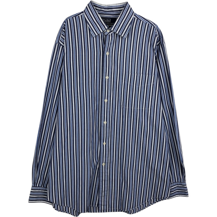 Ralph Lauren POLO by Ralph Lauren CURHAM SPORT Multi-stripe Long-Sleeve Cotton Stripe Shirt, Men's Size L (approx.) cotton navy blue type Vintage Second Hand