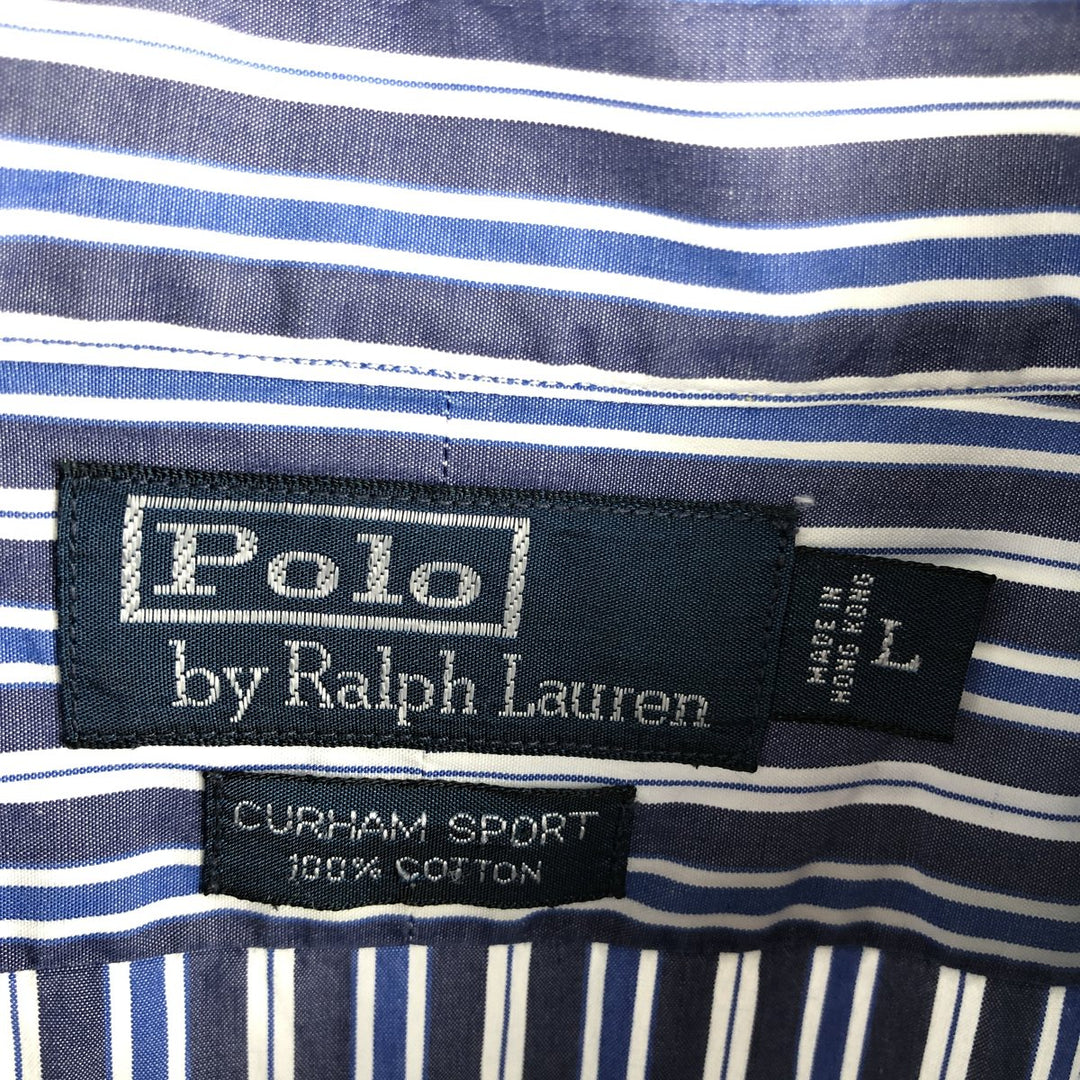 Ralph Lauren POLO by Ralph Lauren CURHAM SPORT Multi-stripe Long-Sleeve Cotton Stripe Shirt, Men's Size L (approx.) cotton navy blue type Vintage Second Hand