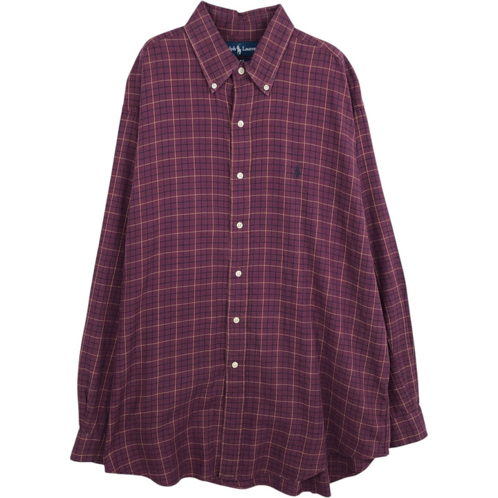 Ralph Lauren BLAKE long sleeve button down check shirt, men's size L cotton Red type red-purple Vintage Second Hand