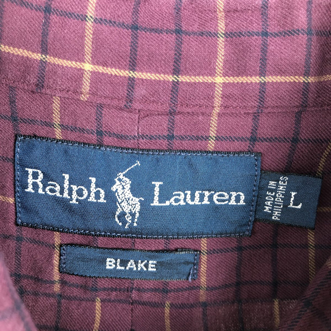 Ralph Lauren BLAKE long sleeve button down check shirt, men's size L cotton Red type red-purple Vintage Second Hand