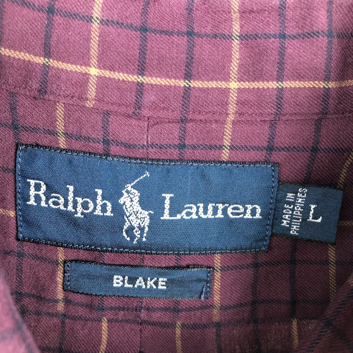 Ralph Lauren BLAKE long sleeve button down check shirt, men's size L cotton Red type red-purple Vintage Second Hand