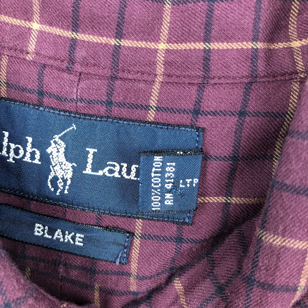 Ralph Lauren BLAKE long sleeve button down check shirt, men's size L cotton Red type red-purple Vintage Second Hand