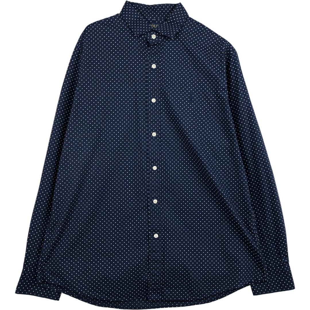 Ralph Lauren POLO RALPH LAUREN CLASSIC FIT polka dot pattern long-sleeved cotton shirt, men's size L (approx.) cotton navy blue type Vintage Second Hand