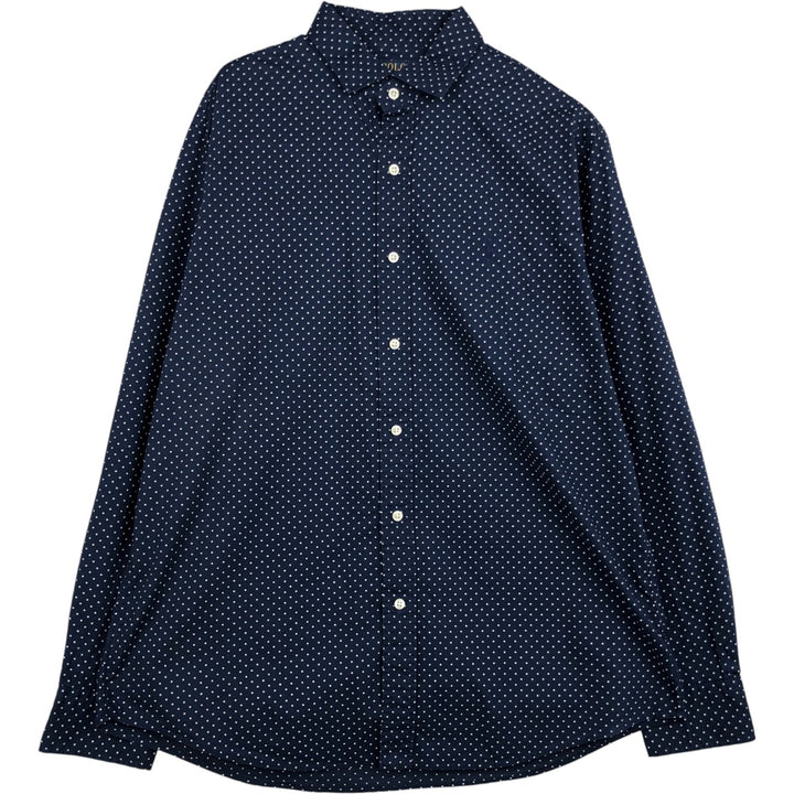Ralph Lauren POLO RALPH LAUREN CLASSIC FIT polka dot pattern long-sleeved cotton shirt, men's size L (approx.) cotton navy blue type Vintage Second Hand