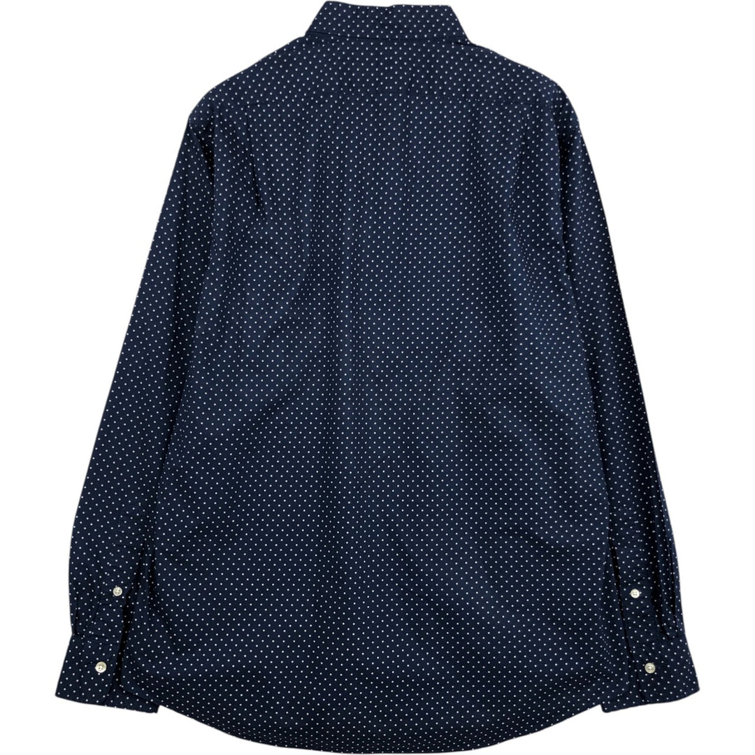 Ralph Lauren POLO RALPH LAUREN CLASSIC FIT polka dot pattern long-sleeved cotton shirt, men's size L (approx.) cotton navy blue type Vintage Second Hand