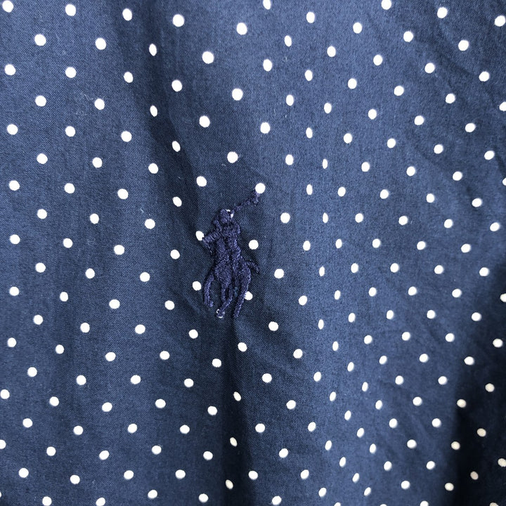 Ralph Lauren POLO RALPH LAUREN CLASSIC FIT polka dot pattern long-sleeved cotton shirt, men's size L (approx.) cotton navy blue type Vintage Second Hand