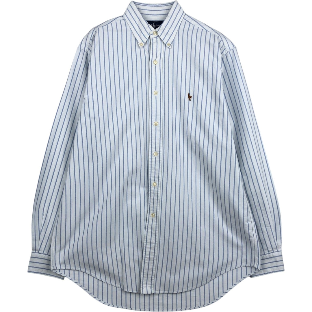 Ralph Lauren YARMOUTH Long Sleeve Button-Down Striped Shirt, Men's M Size cotton white type Vintage Second Hand