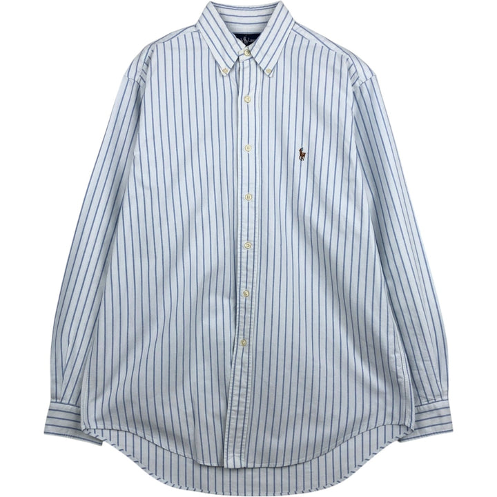Ralph Lauren YARMOUTH Long Sleeve Button-Down Striped Shirt, Men's M Size cotton white type Vintage Second Hand