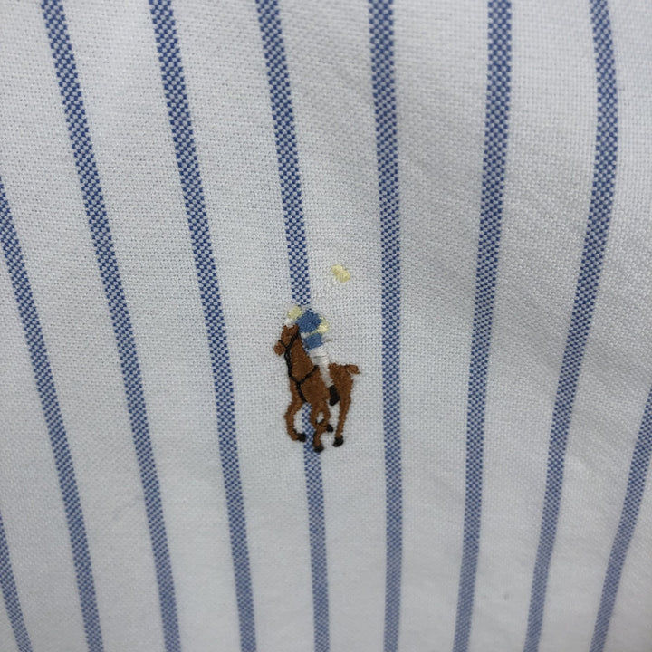 Ralph Lauren YARMOUTH Long Sleeve Button-Down Striped Shirt, Men's M Size cotton white type Vintage Second Hand