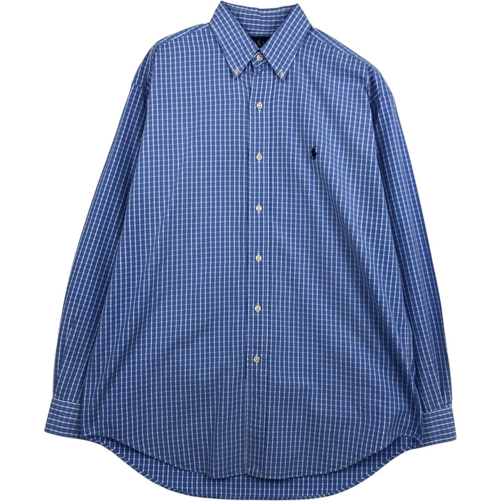 Ralph Lauren BLAKE long sleeve button down check shirt, men's size M cotton Blue type light blue Vintage Second Hand
