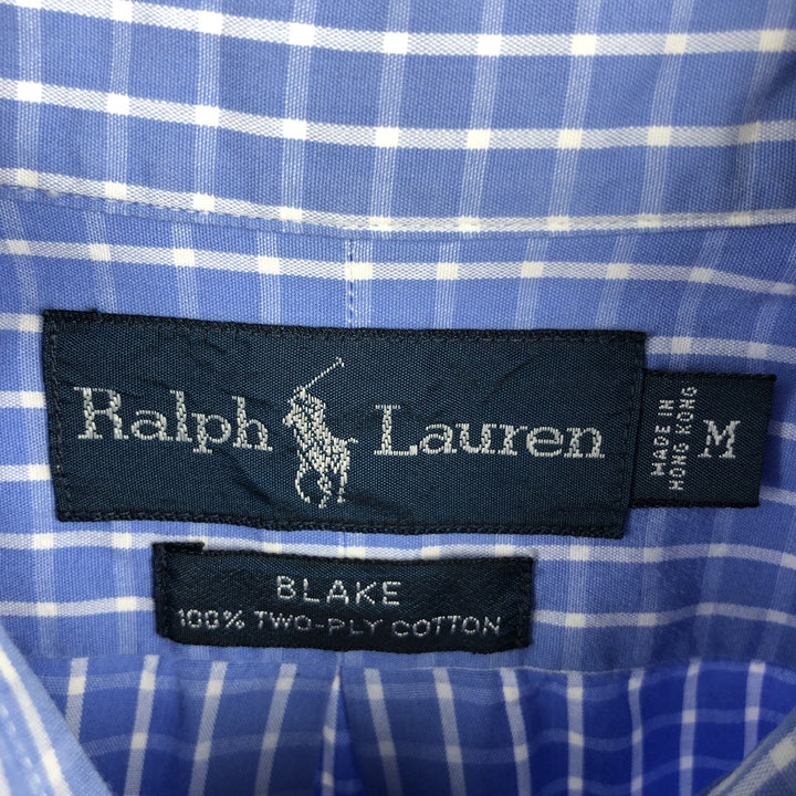 Ralph Lauren BLAKE long sleeve button down check shirt, men's size M cotton Blue type light blue Vintage Second Hand