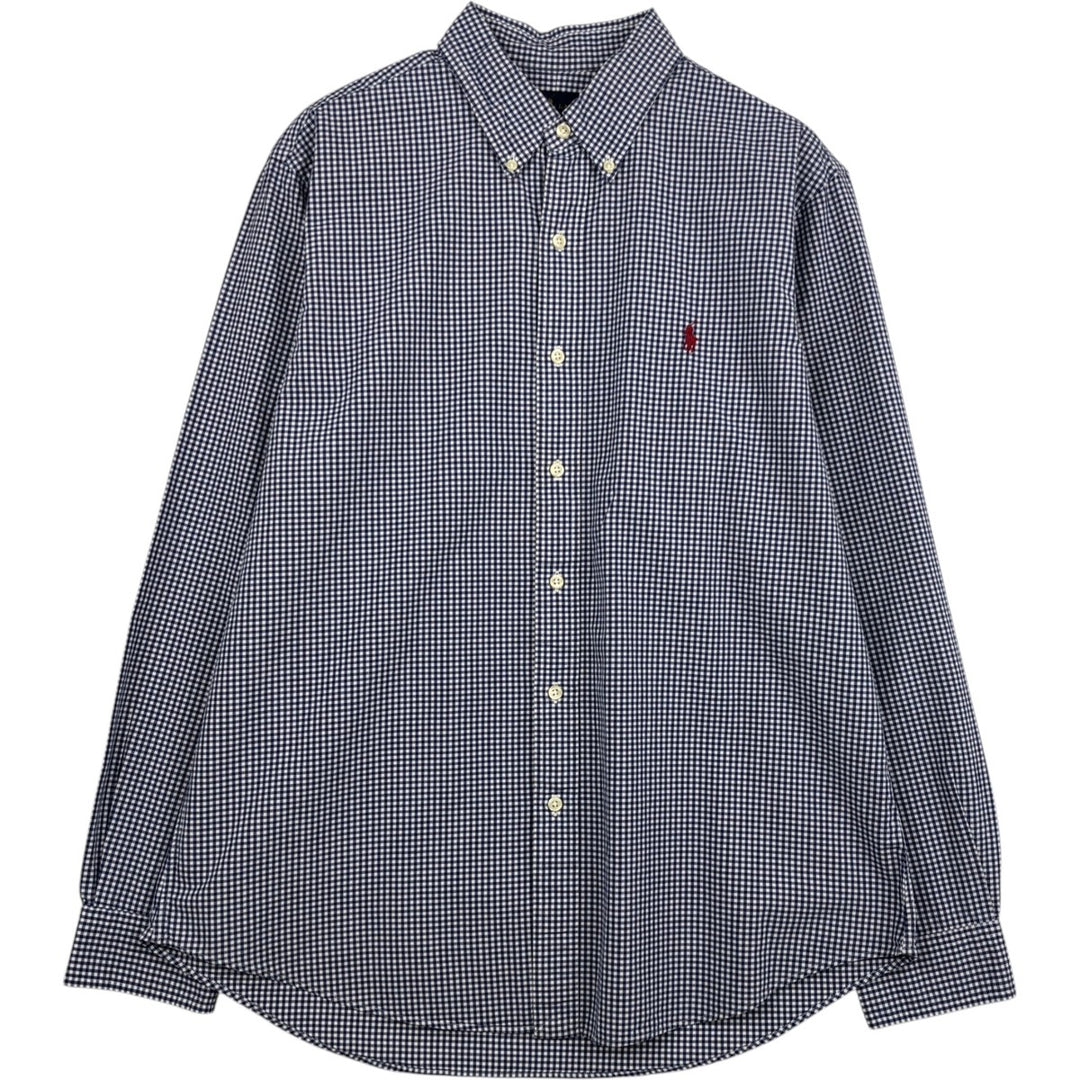 Ralph Lauren Gingham Check Long Sleeve Button-Down Check Shirt, Men's Size L cotton navy blue type Vintage Second Hand