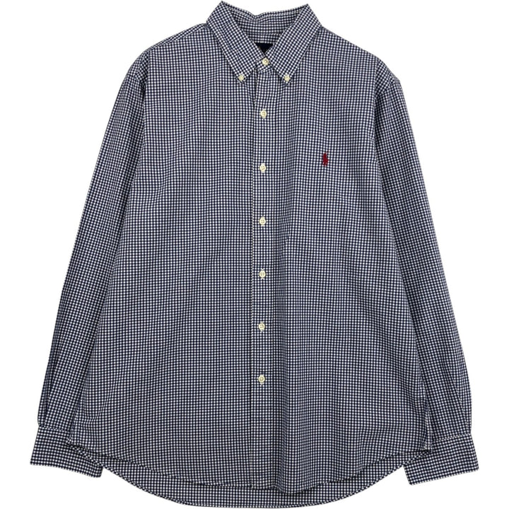 Ralph Lauren Gingham Check Long Sleeve Button-Down Check Shirt, Men's Size L cotton navy blue type Vintage Second Hand