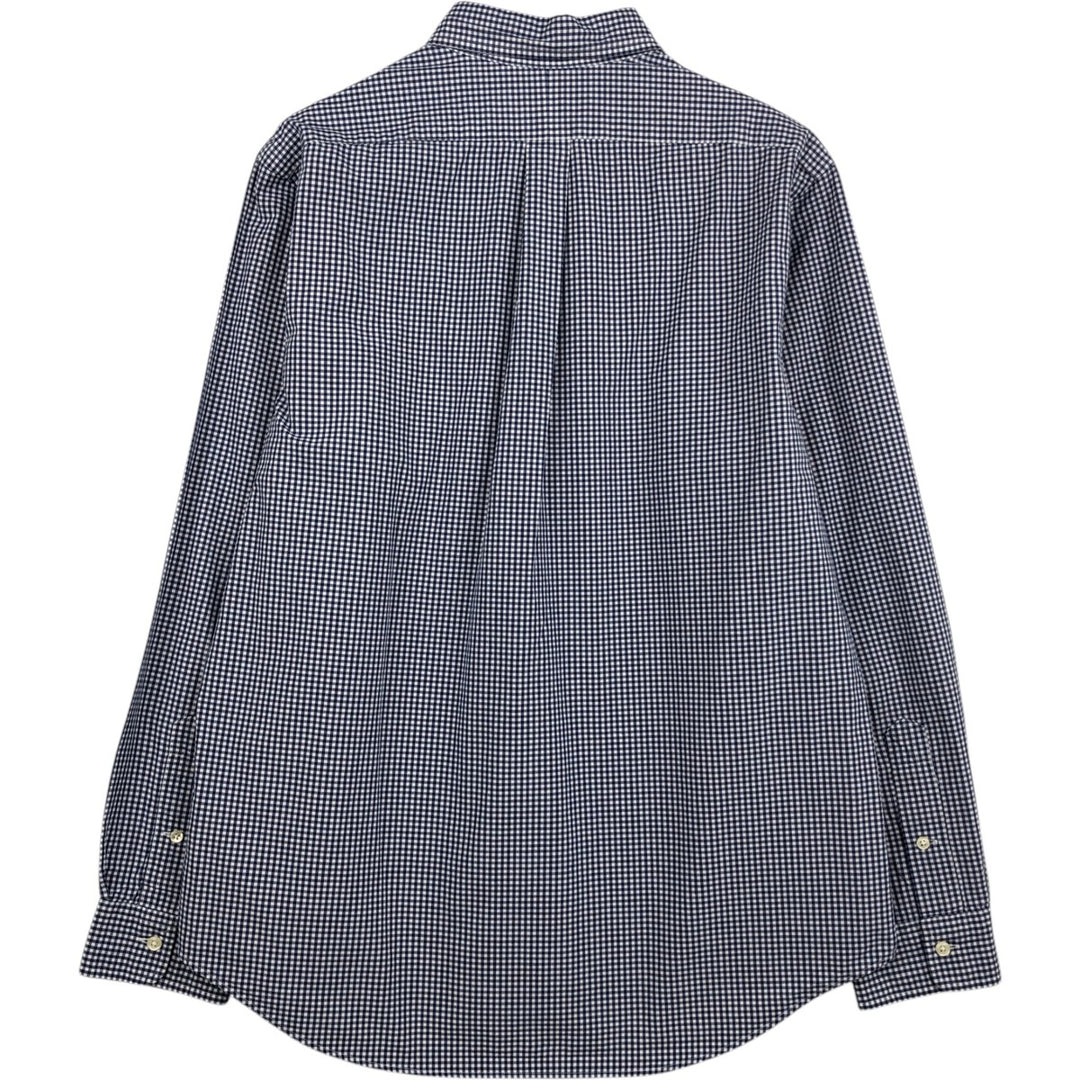 Ralph Lauren Gingham Check Long Sleeve Button-Down Check Shirt, Men's Size L cotton navy blue type Vintage Second Hand