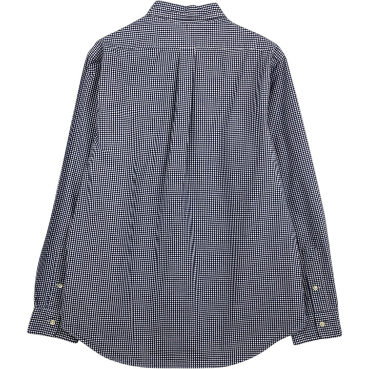 Ralph Lauren Gingham Check Long Sleeve Button-Down Check Shirt, Men's Size L cotton navy blue type Vintage Second Hand