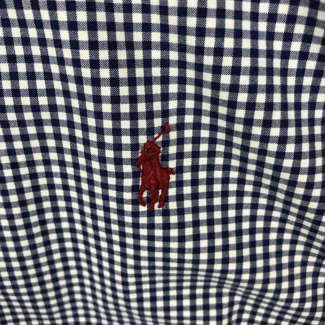 Ralph Lauren Gingham Check Long Sleeve Button-Down Check Shirt, Men's Size L cotton navy blue type Vintage Second Hand