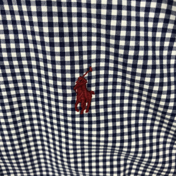 Ralph Lauren Gingham Check Long Sleeve Button-Down Check Shirt, Men's Size L cotton navy blue type Vintage Second Hand
