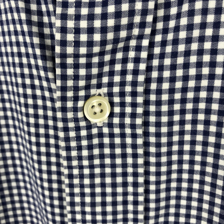 Ralph Lauren Gingham Check Long Sleeve Button-Down Check Shirt, Men's Size L cotton navy blue type Vintage Second Hand