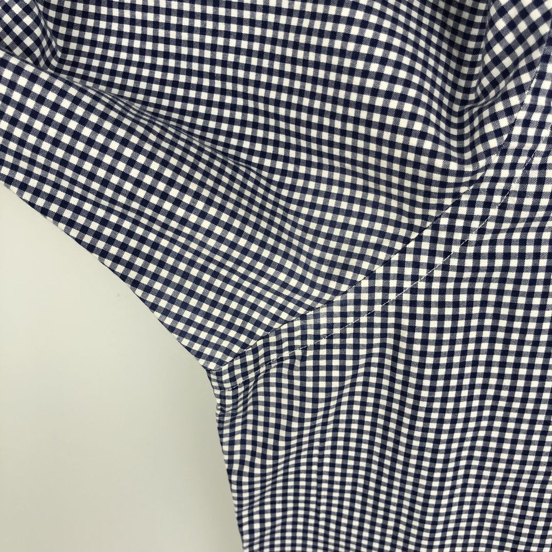 Ralph Lauren Gingham Check Long Sleeve Button-Down Check Shirt, Men's Size L cotton navy blue type Vintage Second Hand