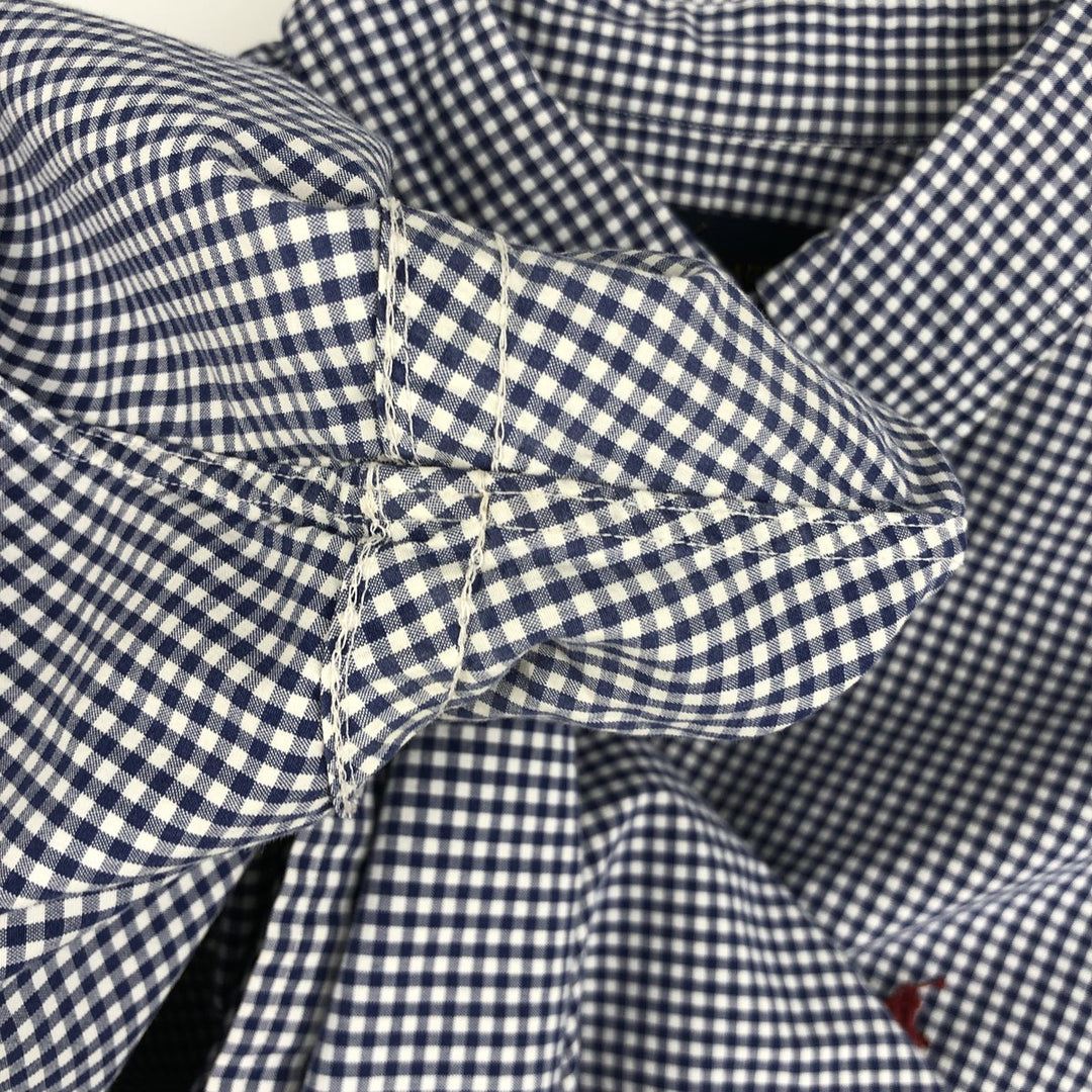 Ralph Lauren Gingham Check Long Sleeve Button-Down Check Shirt, Men's Size L cotton navy blue type Vintage Second Hand