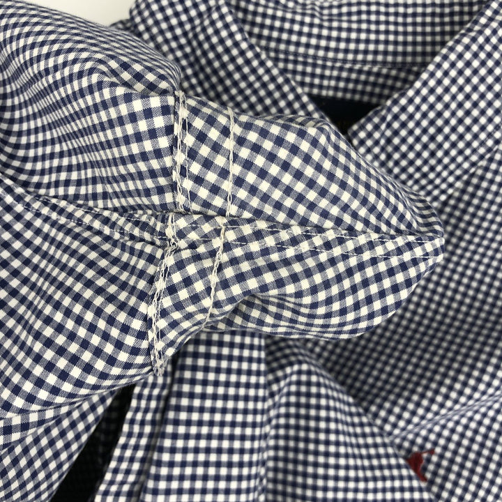 Ralph Lauren Gingham Check Long Sleeve Button-Down Check Shirt, Men's Size L cotton navy blue type Vintage Second Hand