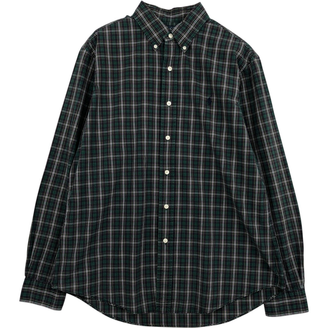 Ralph Lauren CUSTOM FIT long sleeve button down check shirt, men's size L cotton green type Vintage Second Hand