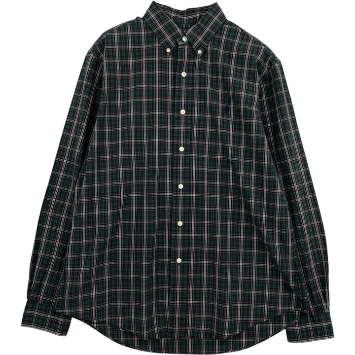 Ralph Lauren CUSTOM FIT long sleeve button down check shirt, men's size L cotton green type Vintage Second Hand