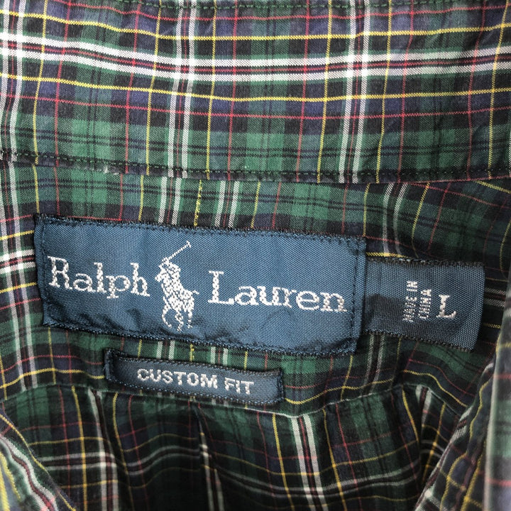 Ralph Lauren CUSTOM FIT long sleeve button down check shirt, men's size L cotton green type Vintage Second Hand