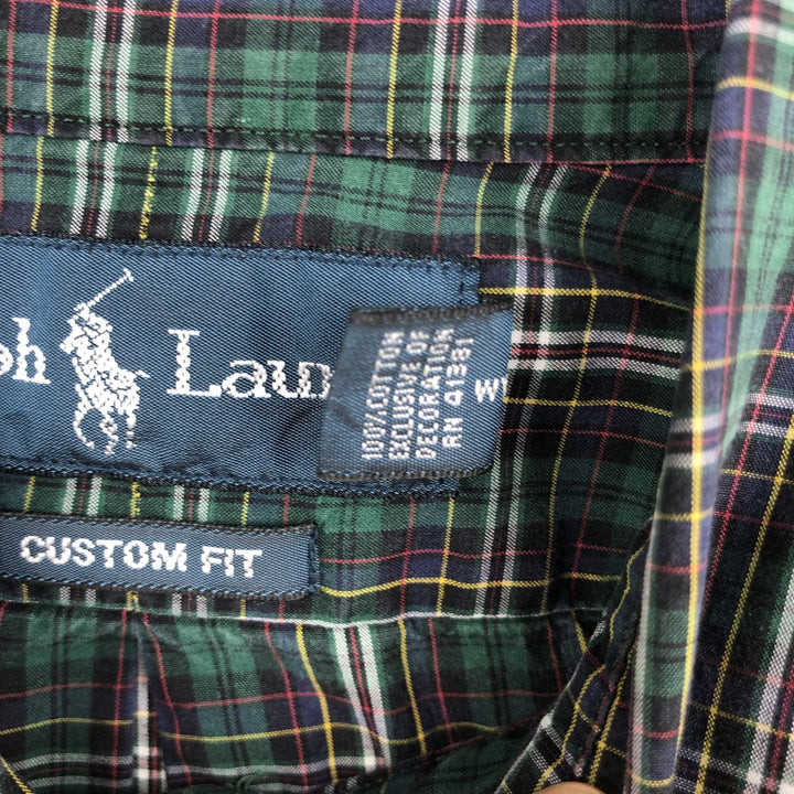 Ralph Lauren CUSTOM FIT long sleeve button down check shirt, men's size L cotton green type Vintage Second Hand