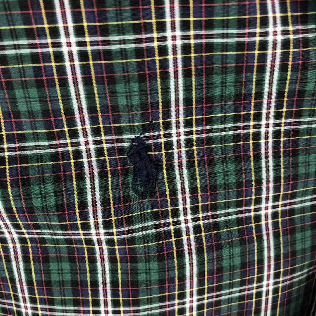 Ralph Lauren CUSTOM FIT long sleeve button down check shirt, men's size L cotton green type Vintage Second Hand