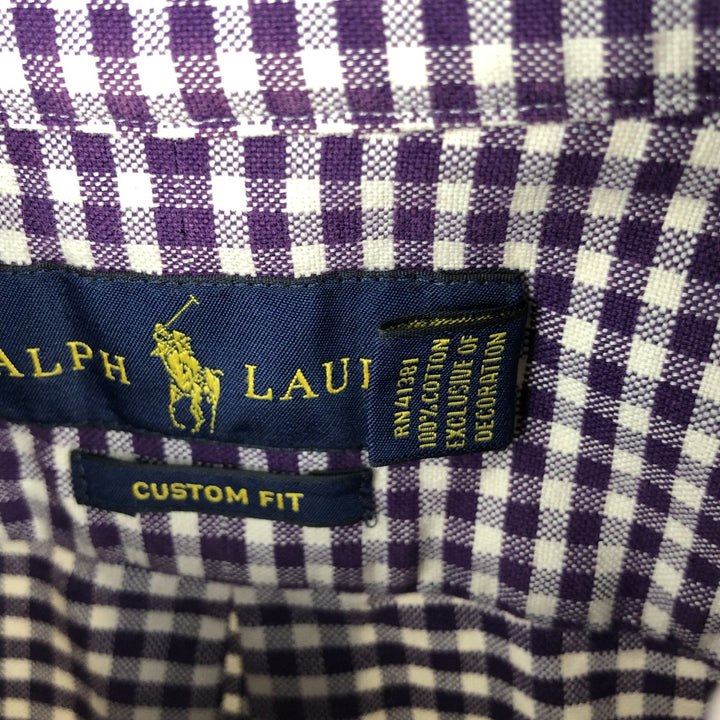 Ralph Lauren CUSTOM FIT Gingham Check Long Sleeve Button Down Check Shirt Men's M Size cotton purple type Vintage Second Hand