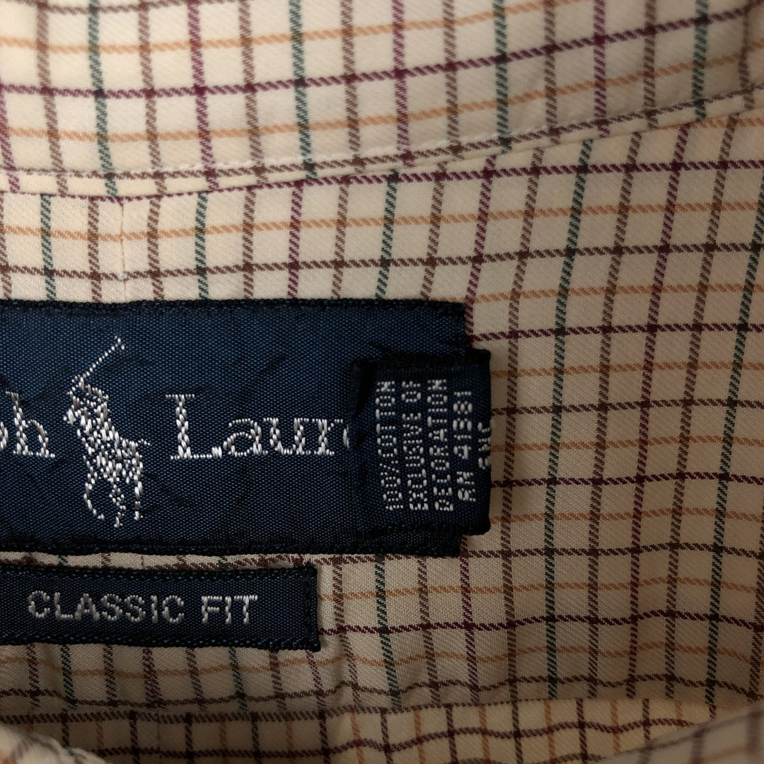 Ralph Lauren Classic Fit Long Sleeve Button Down Check Shirt Men's XL cotton Beige type Vintage Second Hand