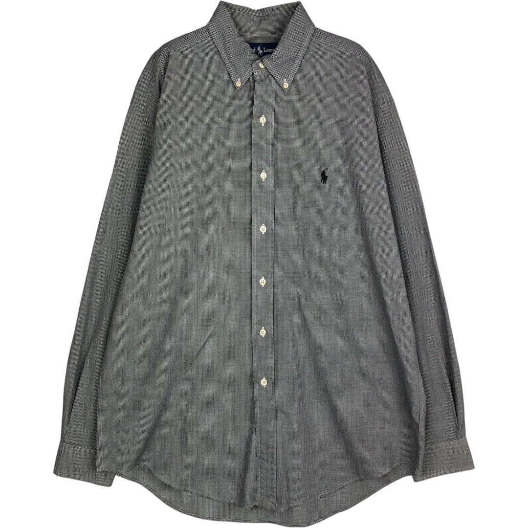 Ralph Lauren YARMOUTH Gingham Check Long Sleeve Button Down Check Shirt Men's M Size cotton black type Vintage Second Hand