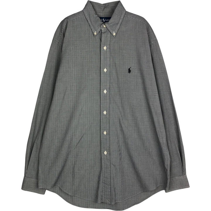 Ralph Lauren YARMOUTH Gingham Check Long Sleeve Button Down Check Shirt Men's M Size cotton black type Vintage Second Hand
