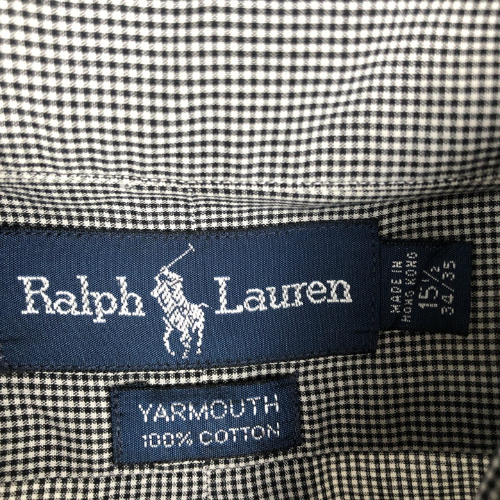 Ralph Lauren YARMOUTH Gingham Check Long Sleeve Button Down Check Shirt Men's M Size cotton black type Vintage Second Hand