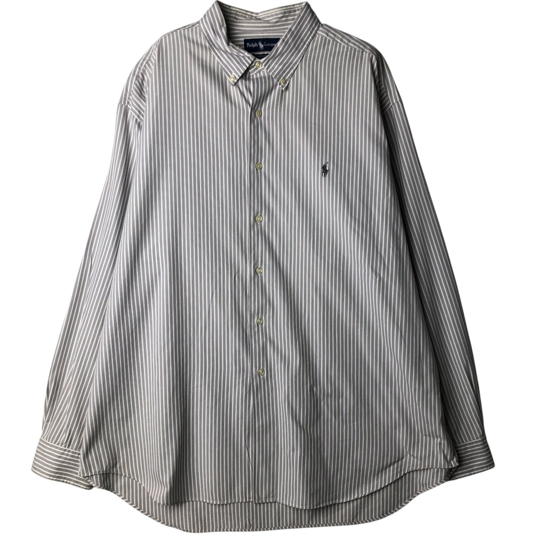 Ralph Lauren MARLOWE Long-Sleeve Button-Down Striped Shirt, Men's Size XXL (approx.) cotton gray type Vintage Second Hand