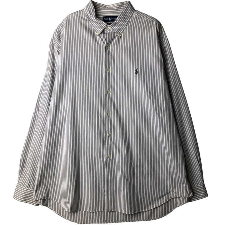 Ralph Lauren MARLOWE Long-Sleeve Button-Down Striped Shirt, Men's Size XXL (approx.) cotton gray type Vintage Second Hand