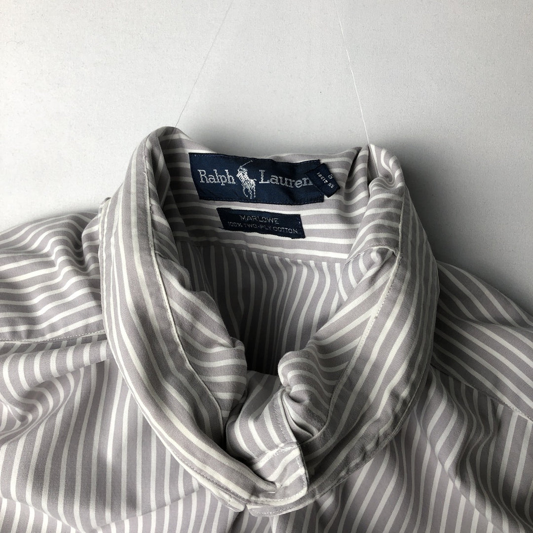 Ralph Lauren MARLOWE Long-Sleeve Button-Down Striped Shirt, Men's Size XXL (approx.) cotton gray type Vintage Second Hand