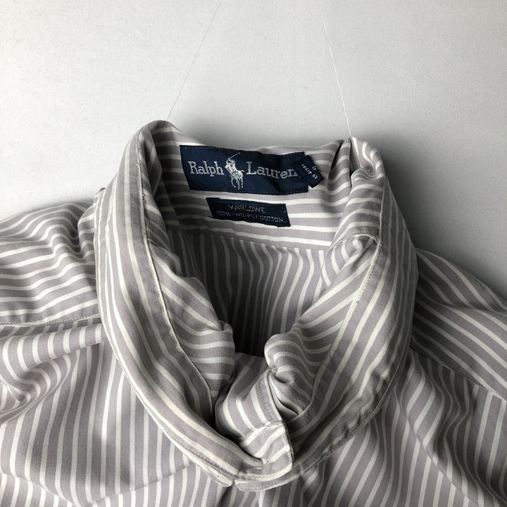 Ralph Lauren MARLOWE Long-Sleeve Button-Down Striped Shirt, Men's Size XXL (approx.) cotton gray type Vintage Second Hand