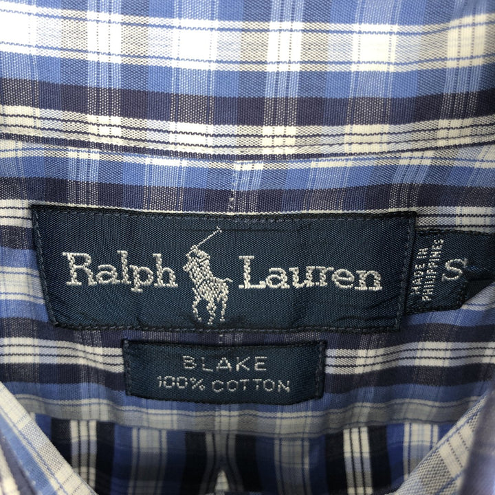 Ralph Lauren BLAKE Long-Sleeve Button-Down Check Shirt, Men's Size S (approx.) cotton blue type Vintage Second Hand