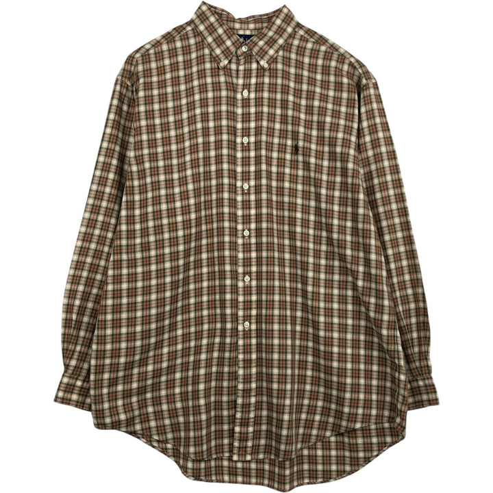 Ralph Lauren YARMOUTH Long Sleeve Button Down Check Shirt Men's XL cotton Beige type Vintage Second Hand