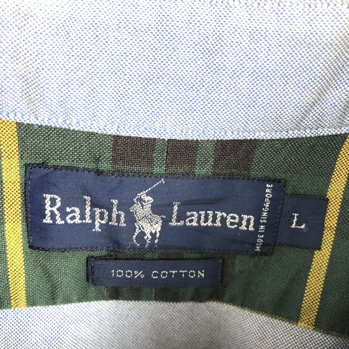 Ralph Lauren long sleeve button down check shirt, men's size L cotton green type Vintage Second Hand
