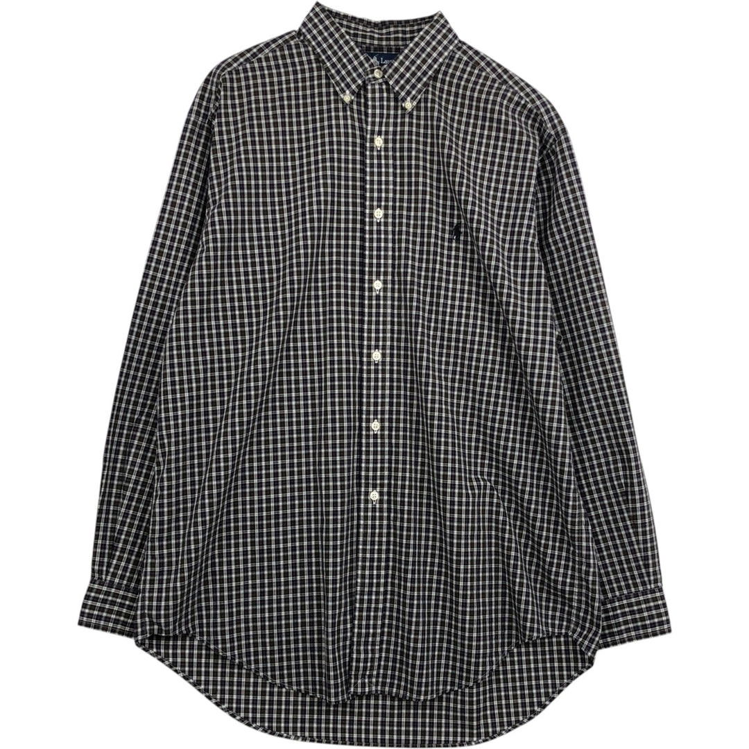 Ralph Lauren YARMOUTH Long Sleeve Button-Down Check Shirt, Men's Size L cotton black type Vintage Second Hand
