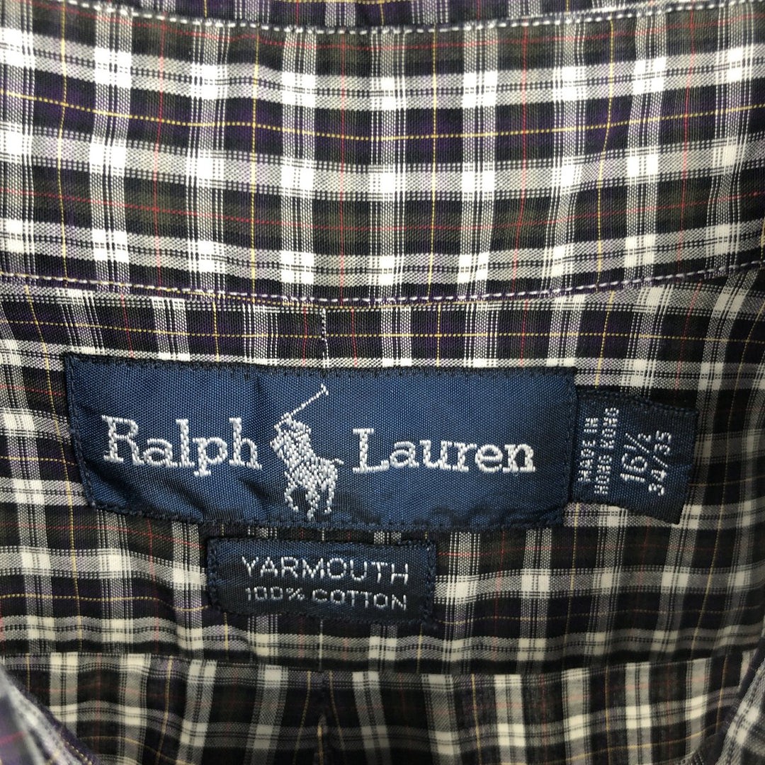 Ralph Lauren YARMOUTH Long Sleeve Button-Down Check Shirt, Men's Size L cotton black type Vintage Second Hand