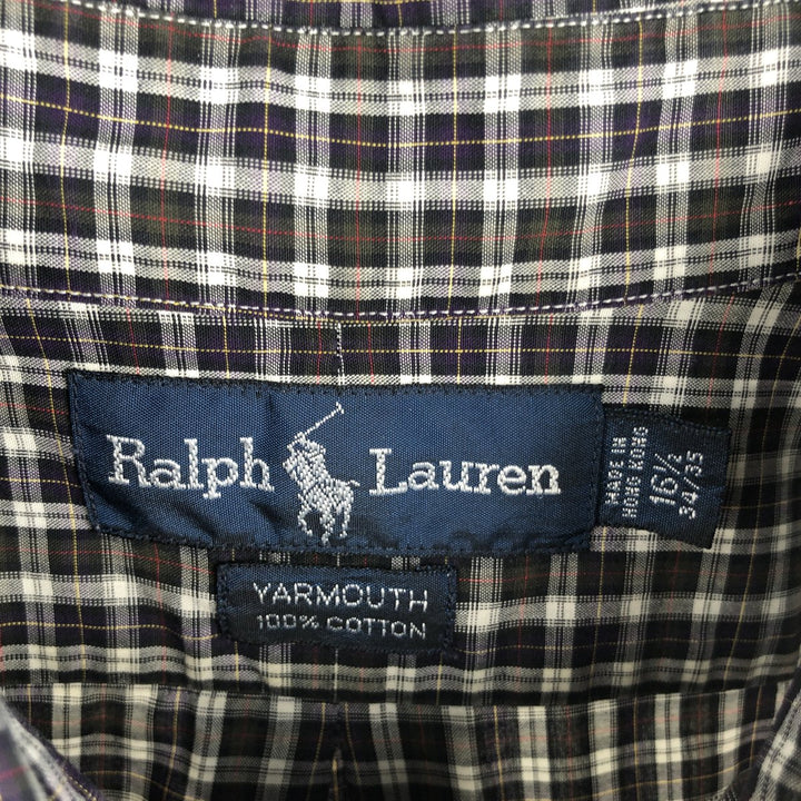 Ralph Lauren YARMOUTH Long Sleeve Button-Down Check Shirt, Men's Size L cotton black type Vintage Second Hand