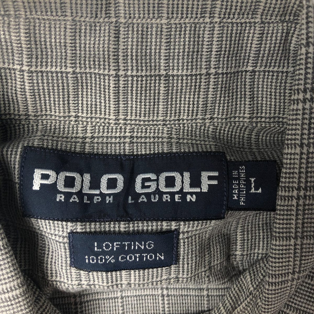 Ralph Lauren POLO GOLF LOFTING Long-Sleeve Cotton Check Shirt, Men's Size L (approx.) cotton gray type Vintage Second Hand
