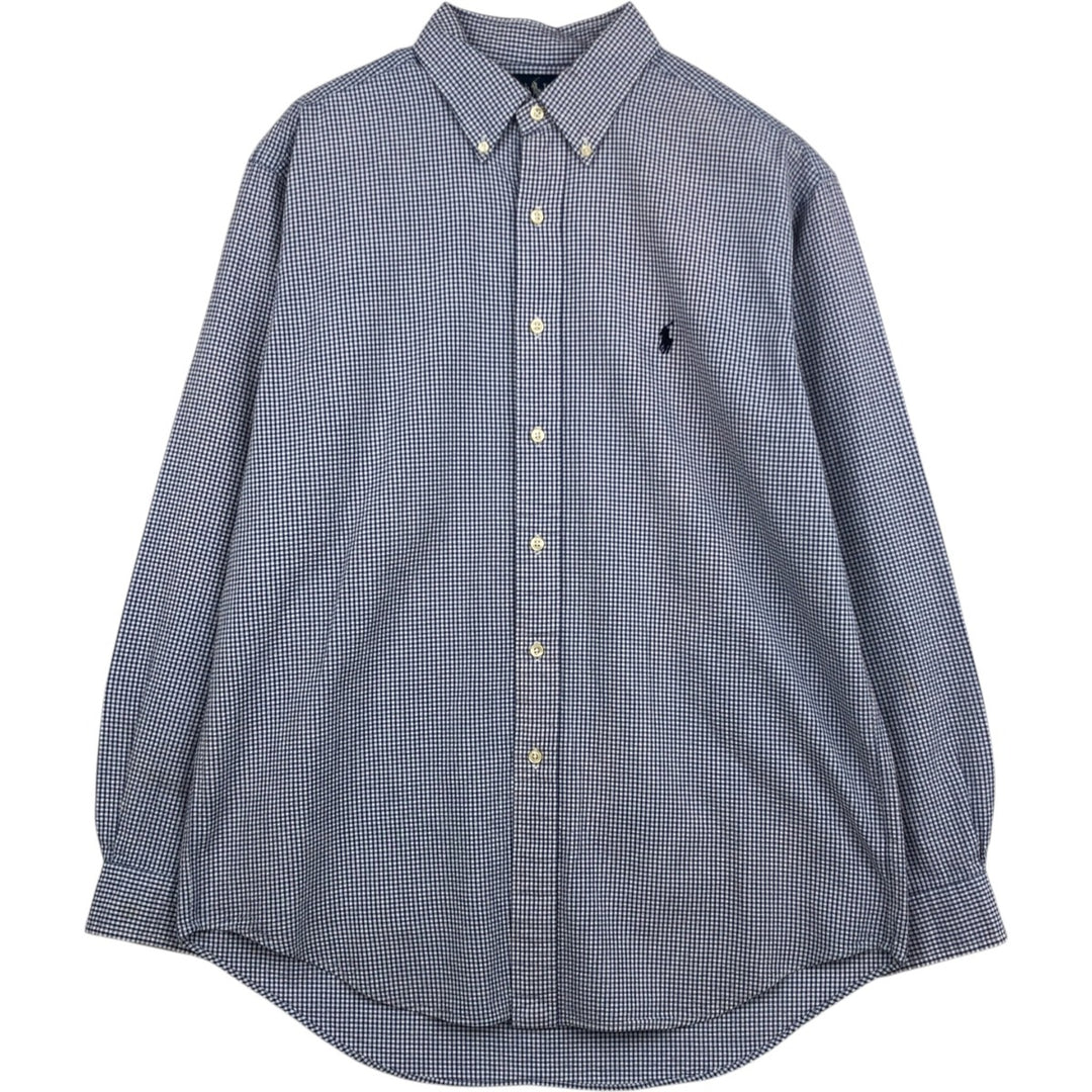 Ralph Lauren YARMOUTH Gingham Check Seersucker Long-Sleeve Button-Down Check Shirt, Men's Size L (approx.) cotton white type Vintage Second Hand