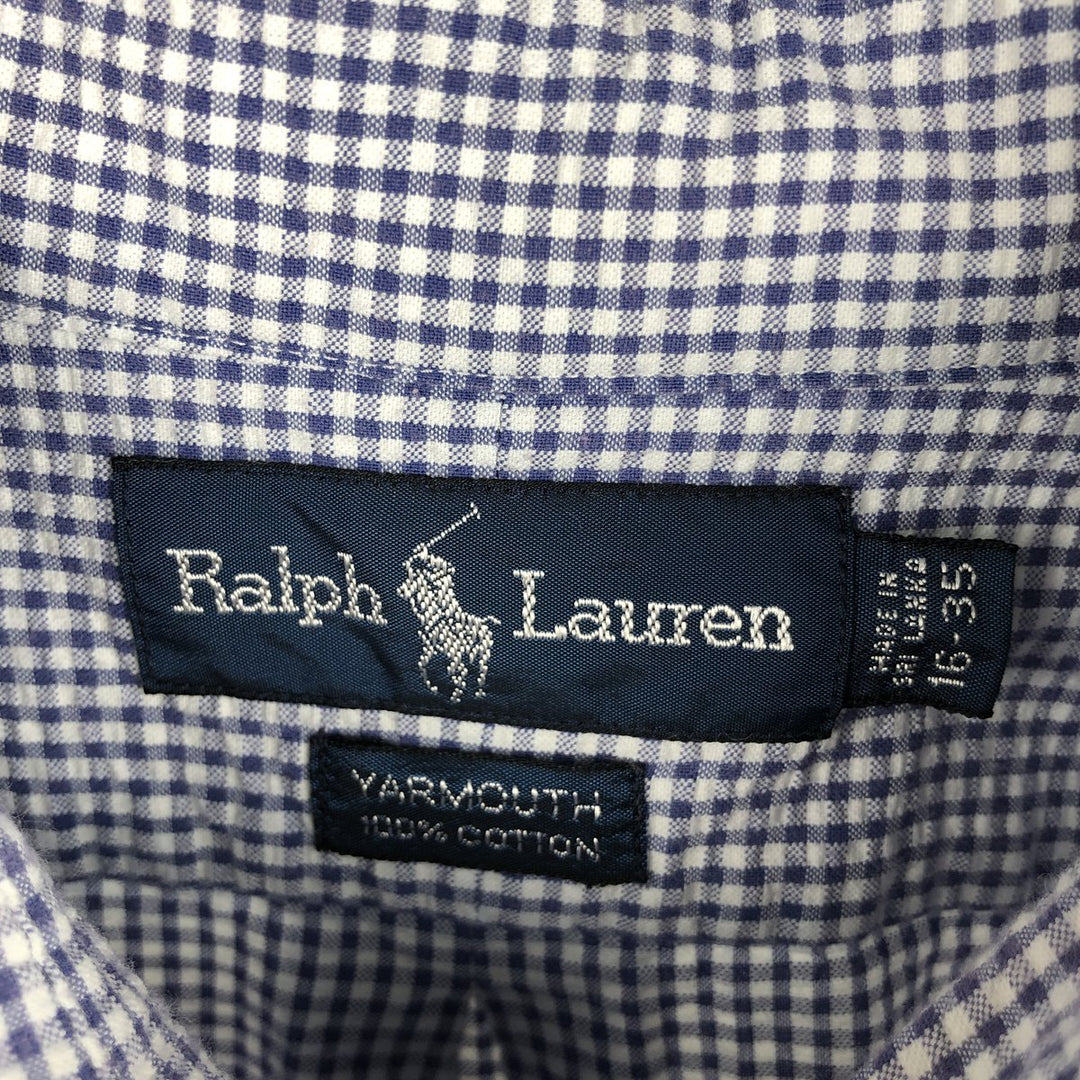 Ralph Lauren YARMOUTH Gingham Check Seersucker Long-Sleeve Button-Down Check Shirt, Men's Size L (approx.) cotton white type Vintage Second Hand